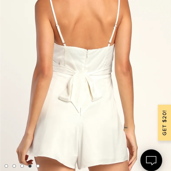 Lulus Chasing My Heart Ivory Satin Cowl Neck Romper - Picture 2 of 6